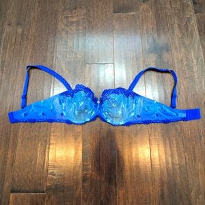 Chantelle Sheer Lacy Underwire Bra 38D Blue